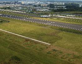 Lawn sign for World Cup welcoming tourists at Narita airport